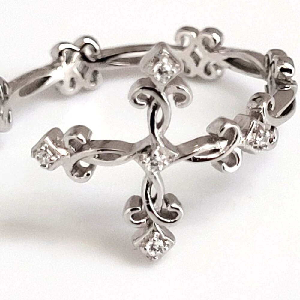 Sterling Silver 925 Cross Wrap Ring CZ Stones Size 7